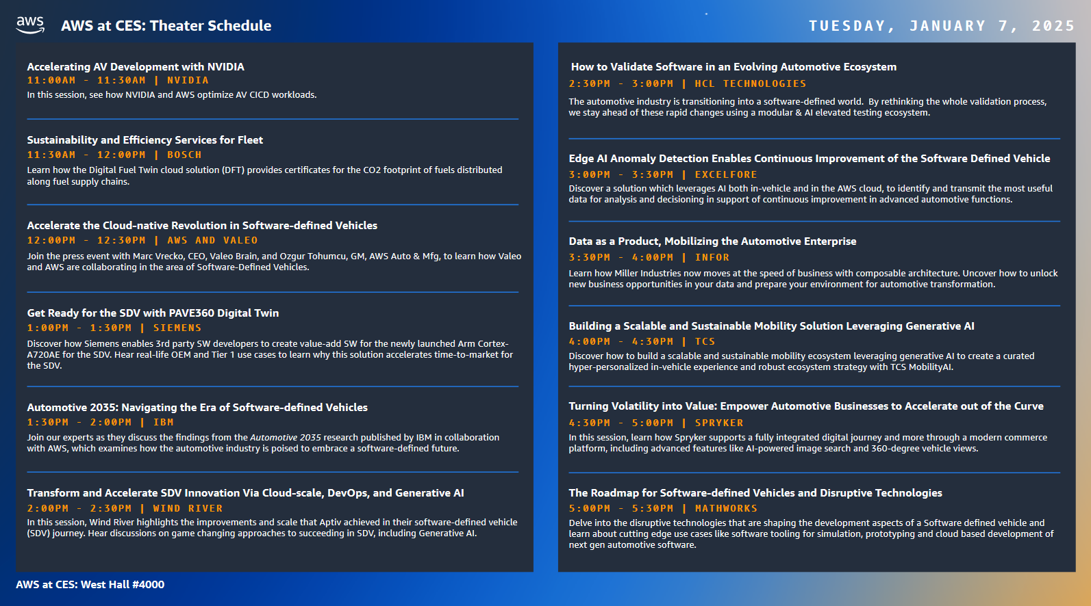 CES 上的 AWS：Theater 时间表