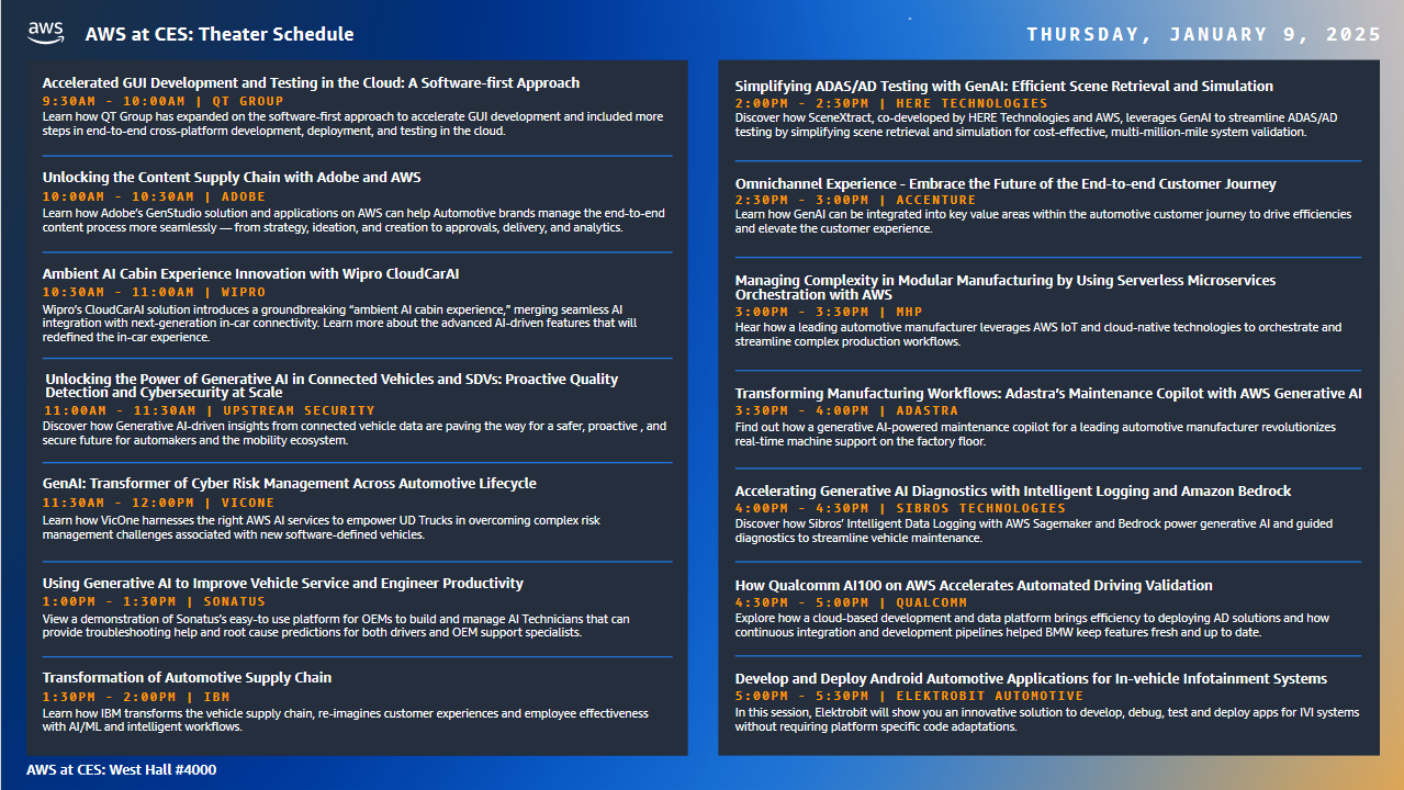 CES 上的 AWS：Theater 时间表