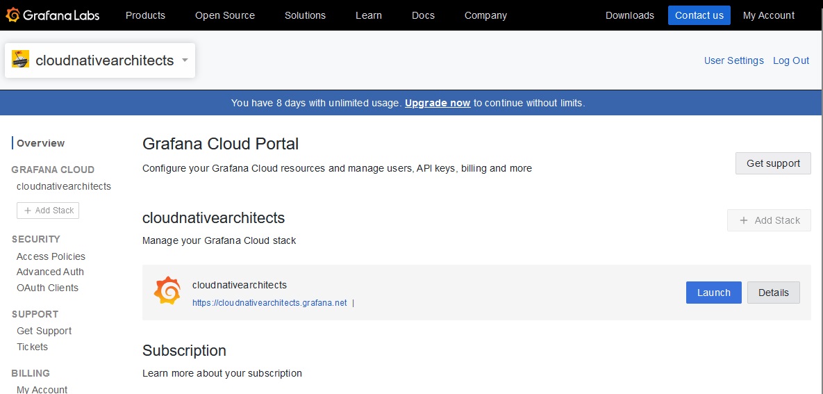 Grafana Cloud Portal Grafana Cloud Portal