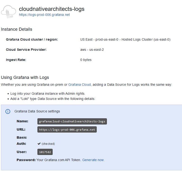 Grafana: cloudnativearchitects-logs Grafana: cloudnativearchitects-logs