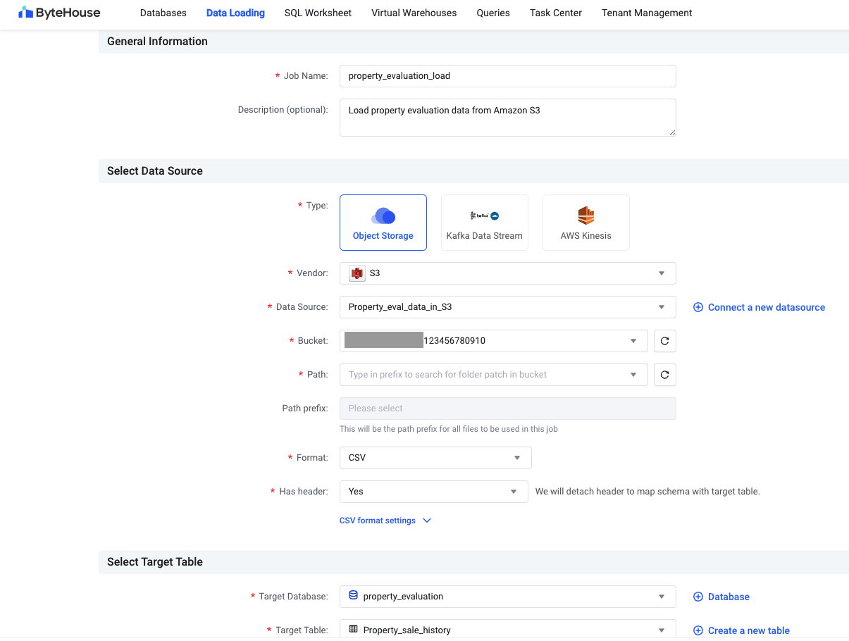 Loading data into ByteHouse