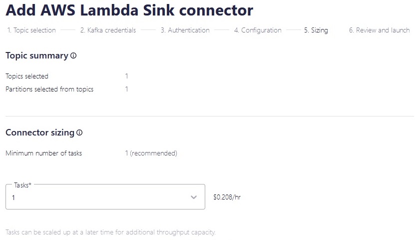 Add AWS Lambda Sink connector Sizing Topic Add AWS Lambda Sink connector Sizing Topic