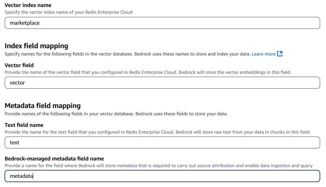 Redis Cloud vector index name marketplace vector metadata Redis Cloud vector index name marketplace vector metadata