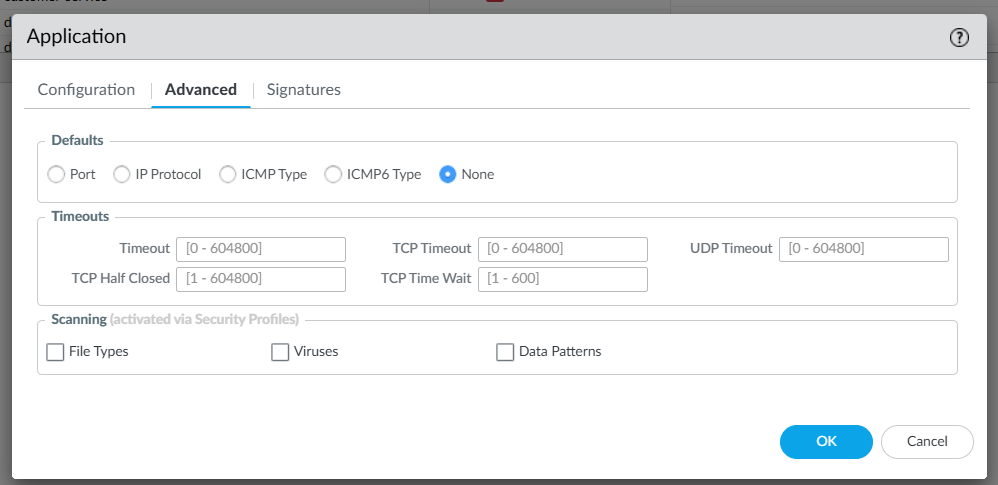 Application: Advanced settings