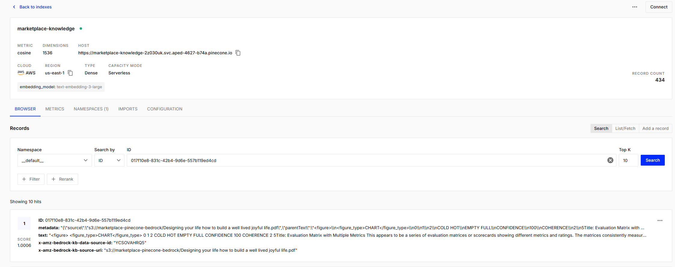 Search index in Pinecone - Sync complete