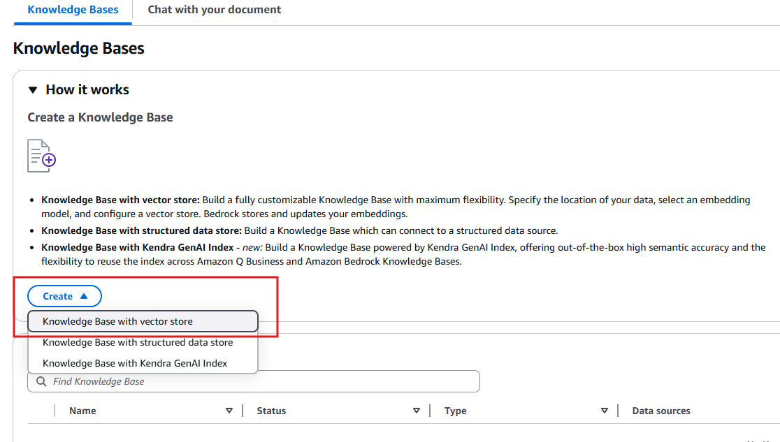Select Knowledge base with vector store