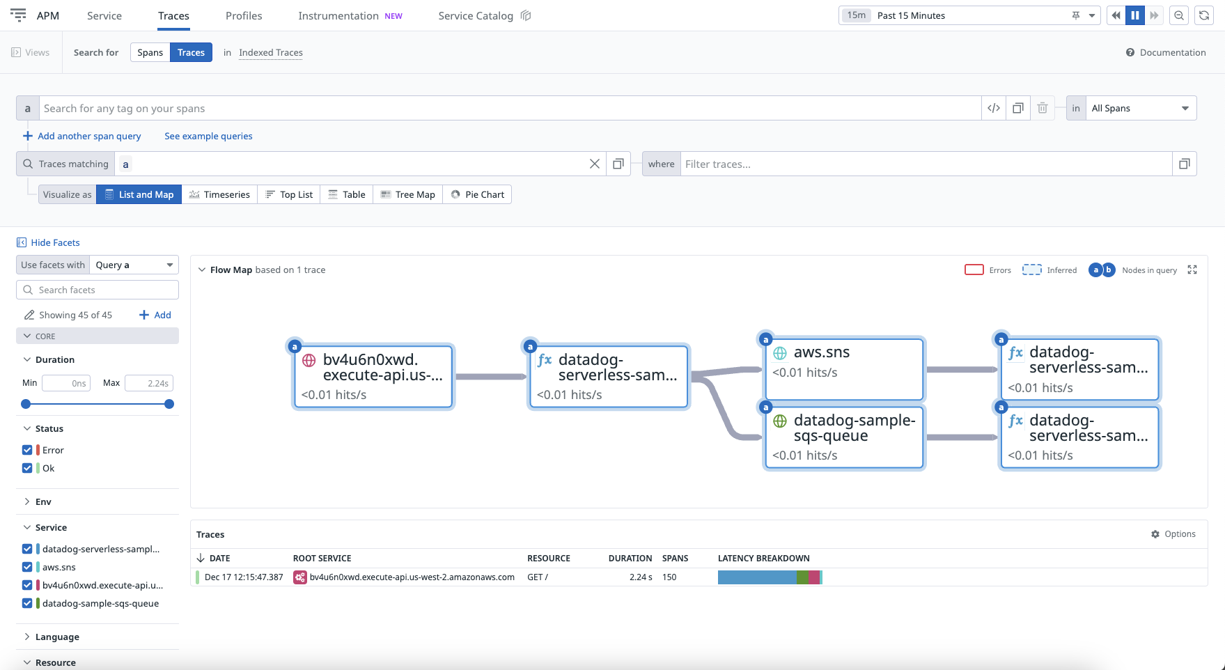 Datadog Traces Explorer view