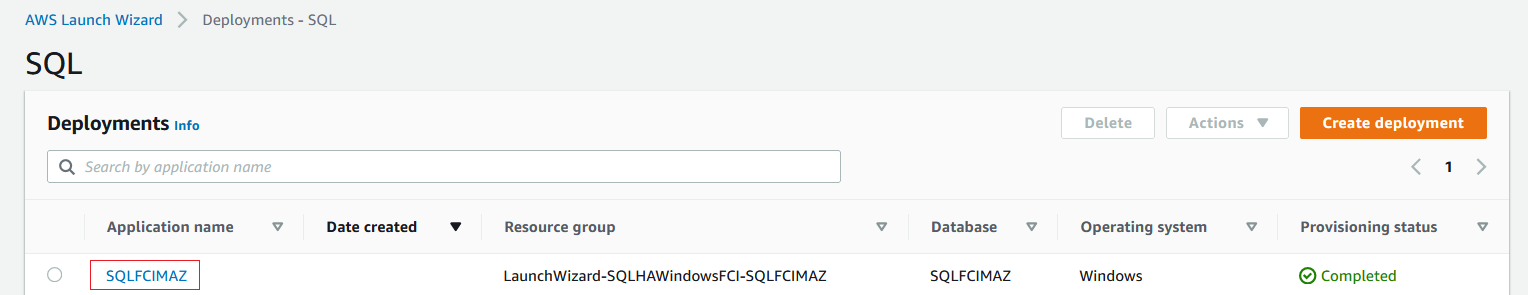 AWS Launch Wizard SQL Review Summary and Deploy