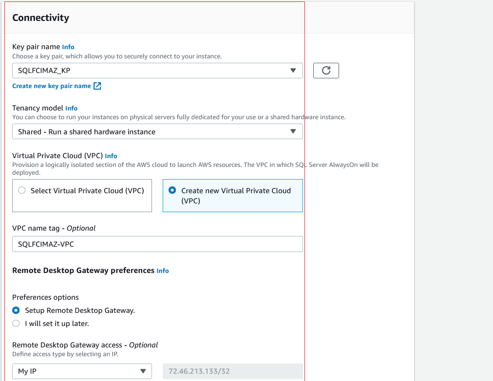 AWS Launch Wizard configure connectivity