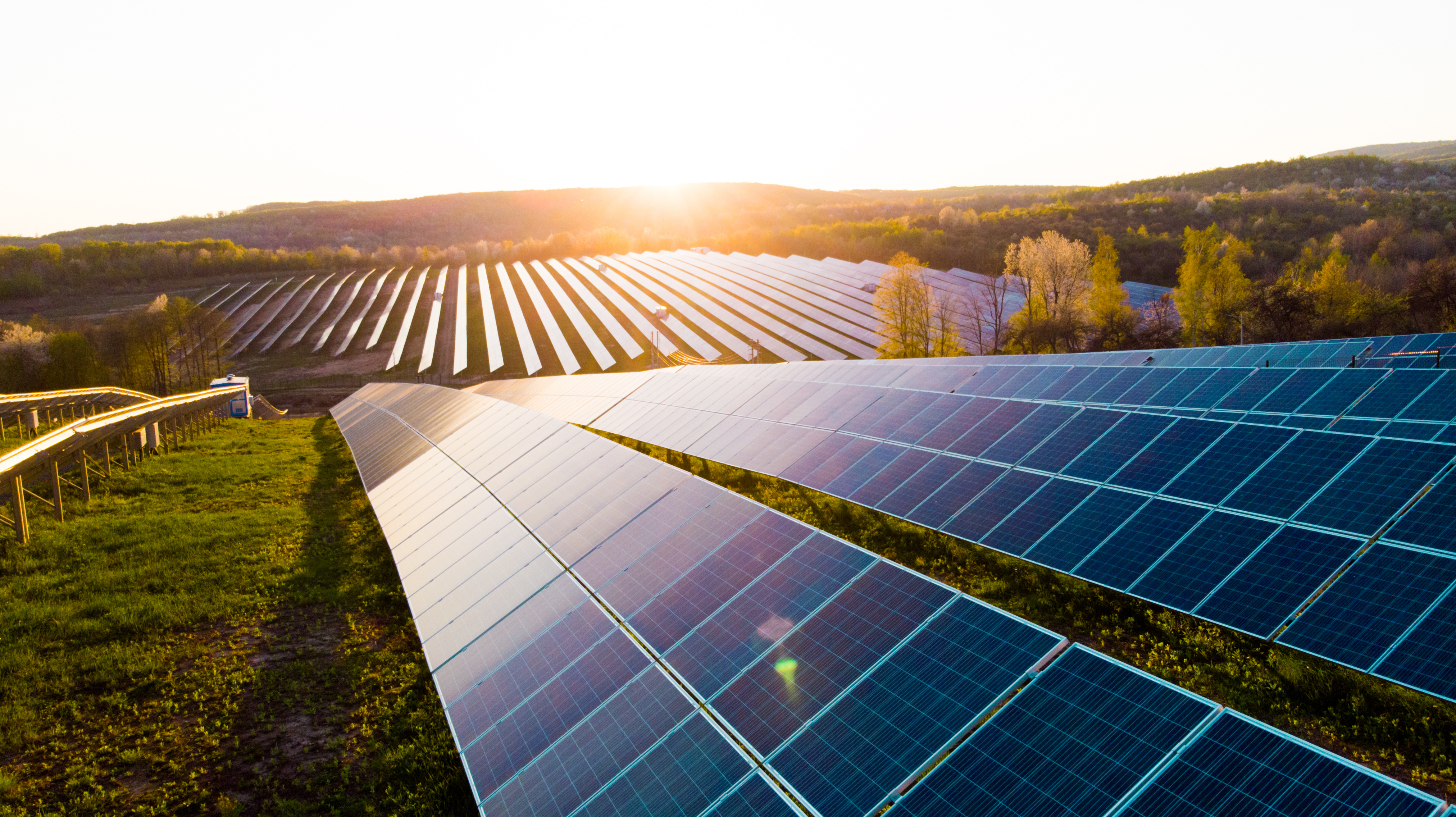 Solar panels (solar cell) in solar farm with sun lighting to create the clean electric power Solar panels (solar cell) in solar farm with sun lighting to create the clean electric power
