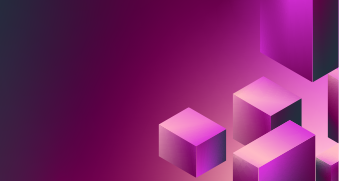 A graphic featuring an abstract arrangement of purple cubes on a gradient background, representing cloud native transformation and modernization.