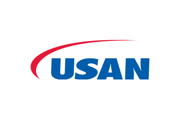 The USAN logo featuring bold blue letters and a red swoosh above the text on a transparent background.