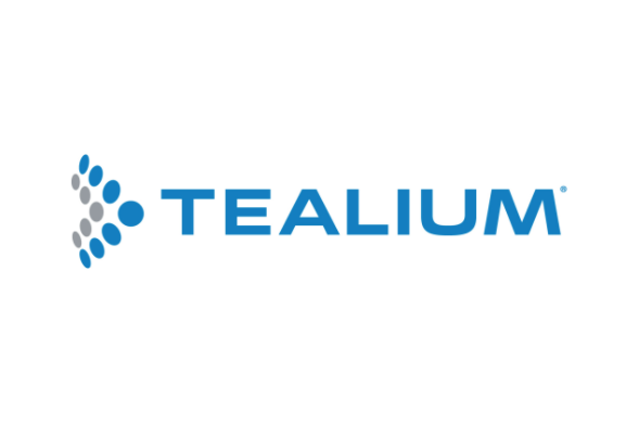 Tealium logo featuring the brand name in blue text with a design of blue and grey dots on a white background.