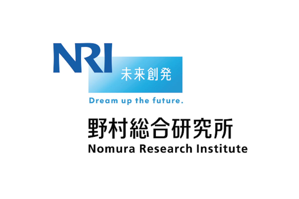 Logo for Nomura Research Institute (NRI), featuring the company name in English and Japanese, along with the slogan 'Dream up the future.'