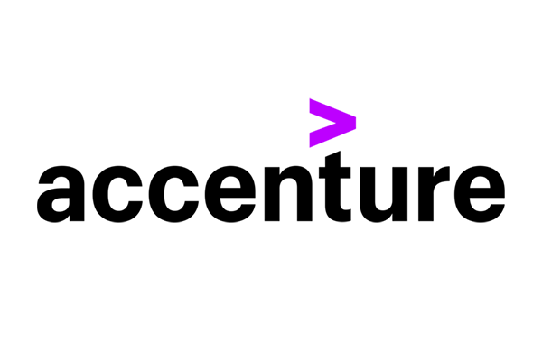 Accenture logo with black text and a purple arrow.