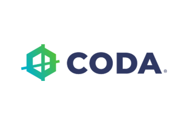 Coda Payments company logo in a horizontal layout with a blue and green gradient symbol and dark blue text on a white background.