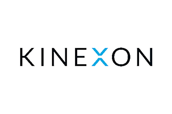 The logo of KINEXON, featuring the company name in black letters with a stylized blue letter X in the center, on a white background.