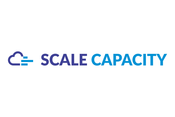 Logo for Scale Capacity featuring a stylized cloud icon and the text 'SCALE CAPACITY' in blue and purple lettering.