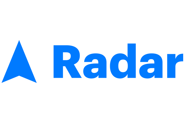 Radar.io logo in blue on a transparent background