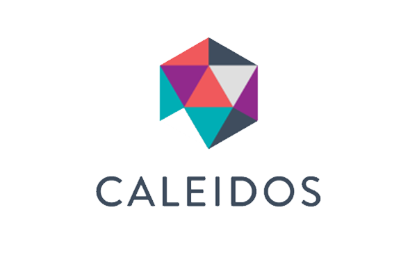 Logo for Caleidos Media featuring a colorful, geometric hexagonal design above the company name on a white background.