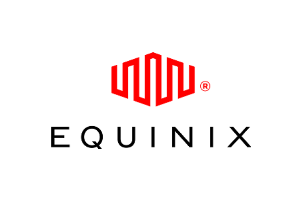 The logo of Equinix, featuring a red abstract symbol above the company name 'Equinix' in black letters on a white background.