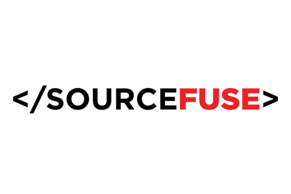 The horizontal logo of SourceFuse, featuring the company name in black and red text on a white background.