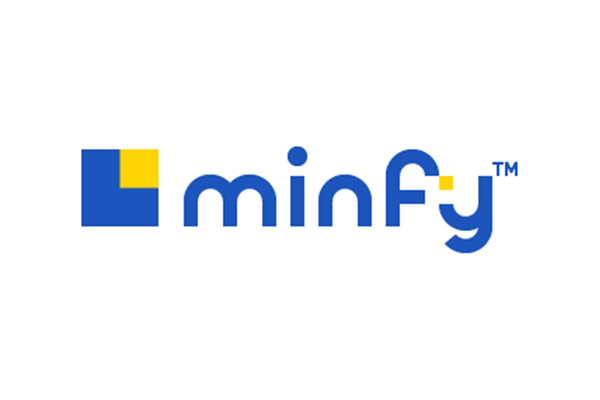 The logo of Minfy in blue and yellow colors, featuring a blue square with a yellow segment and the text 'minfy' on a white background.