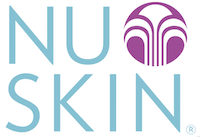 Nu Skin company logo in blue text with a purple circular mark above the letter 'I'. The logo appears on a white background.