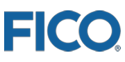 "FICO logo in bold blue letters."