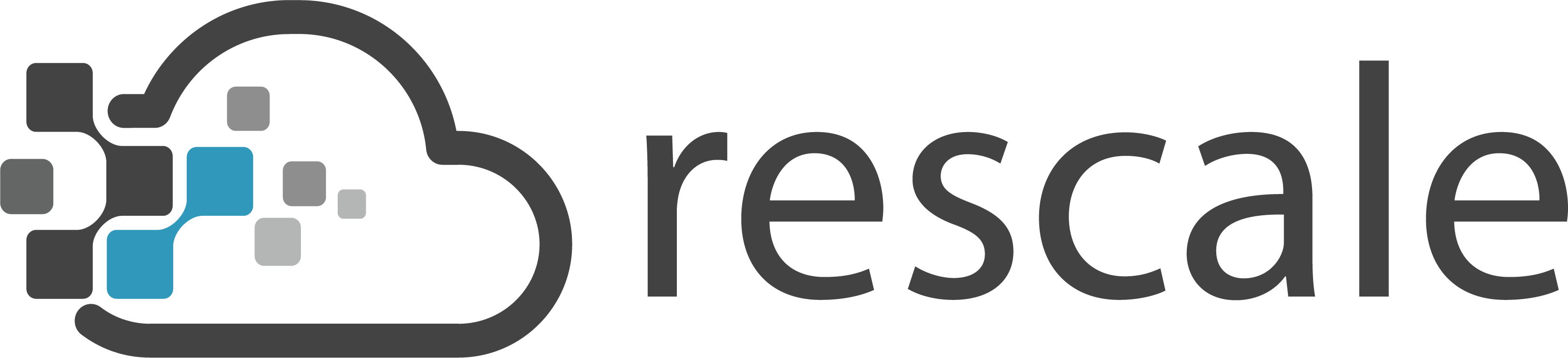 "Rescale logo featuring a stylized cloud with blue and gray squares."