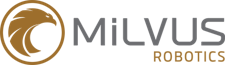 Milvus Robotics company logo featuring stylized text and graphic element.