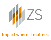 ZS logo with the tagline 'Impact where it matters.' displayed below the logo in orange text.