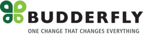 Logo for Budderfly featuring a green butterfly graphic and the text 'Budderfly: One change that changes everything.'