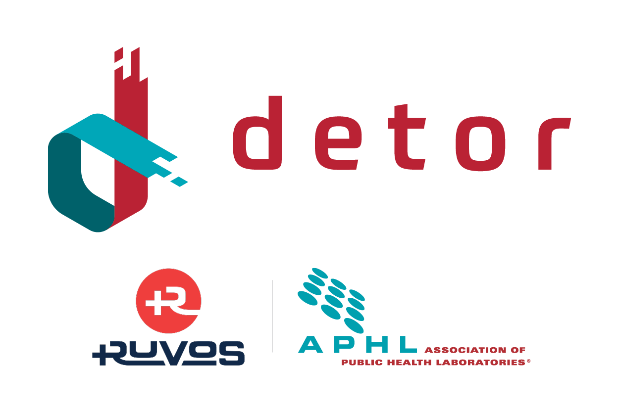 Logos of Detor, Ruvos, and APHL (Association of Public Health Laboratories) displayed together.