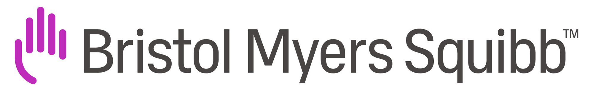 Bristol Myers Squibb logo with stylized purple hand icon and company name in black text.