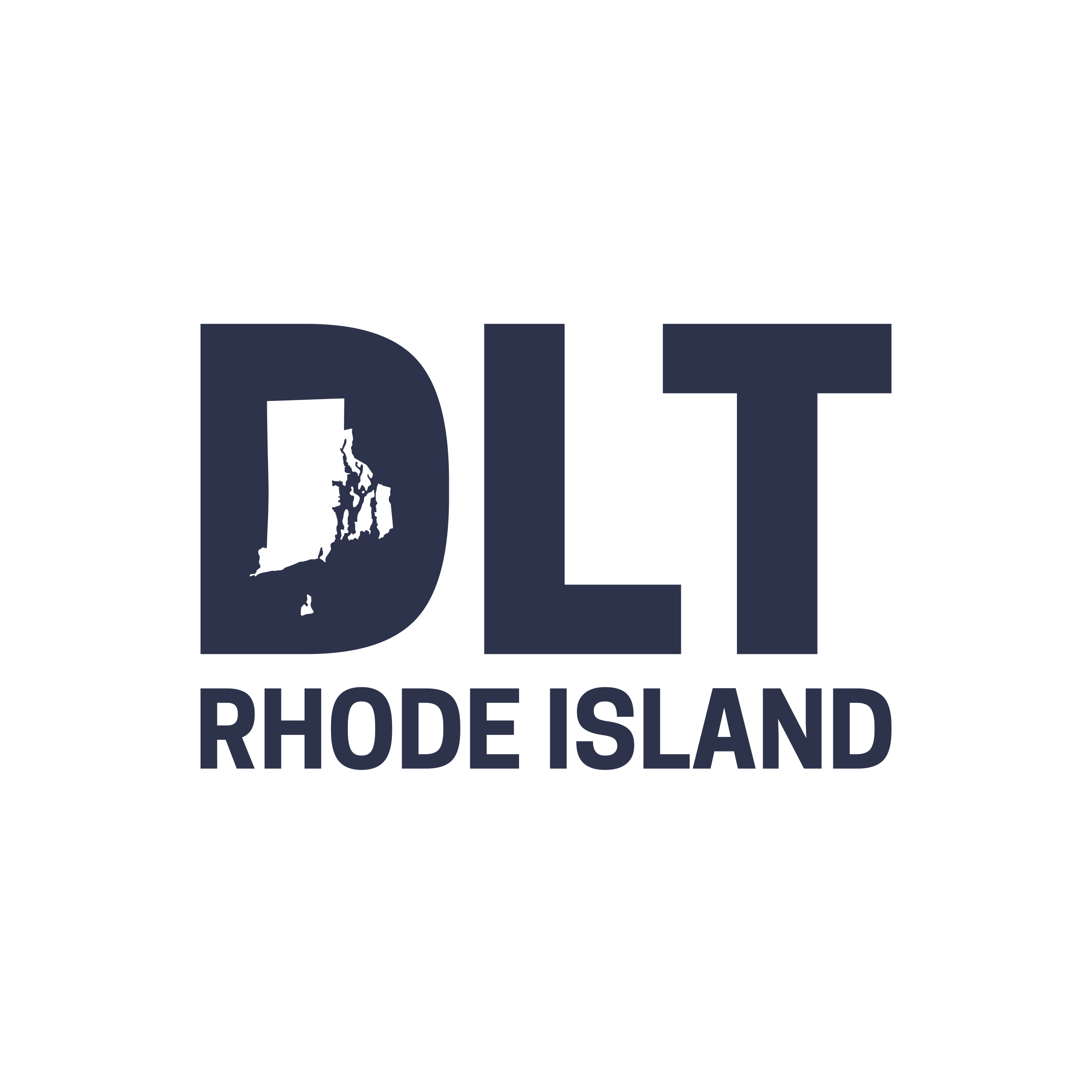 Logo for the Rhode Island Department of Labor and Training (DLT) featuring the outline of the state within the letters 'DLT' and the words 'RHODE ISLAND' below.