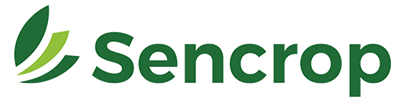 Sencrop company logo with green leaf design and text.