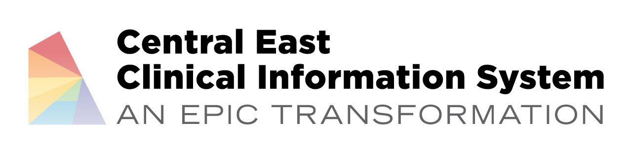 Logo for the Central East Clinical Information System with the tagline 'An Epic Transformation' and a colorful geometric design.