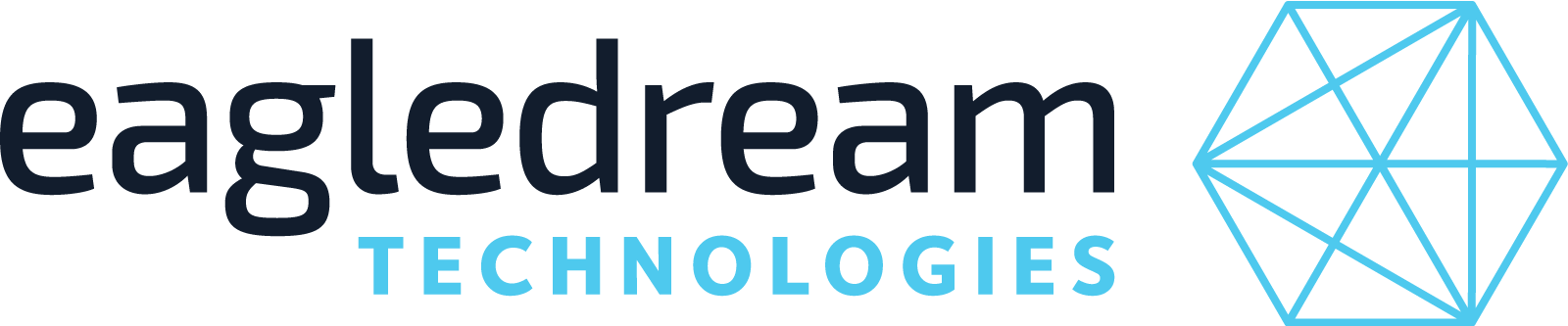 EagleDream Technologies logo featuring stylized text and a geometric hexagonal design in blue.