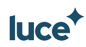 Logo for Luce featuring blue text and a sparkle icon.