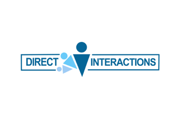 Logo for Direct Interactions featuring geometric human figures and the company name in blue text.