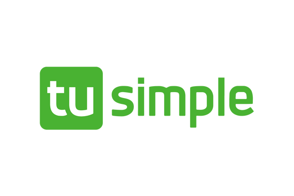 The TuSimple logo displayed in white text on a green rectangular background.