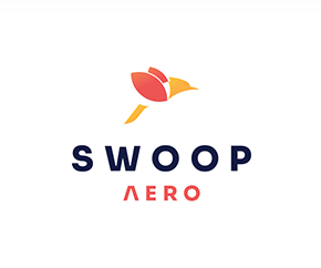 Logo of Swoop Aero featuring a stylized bird in red and yellow above the company name in bold letters.
