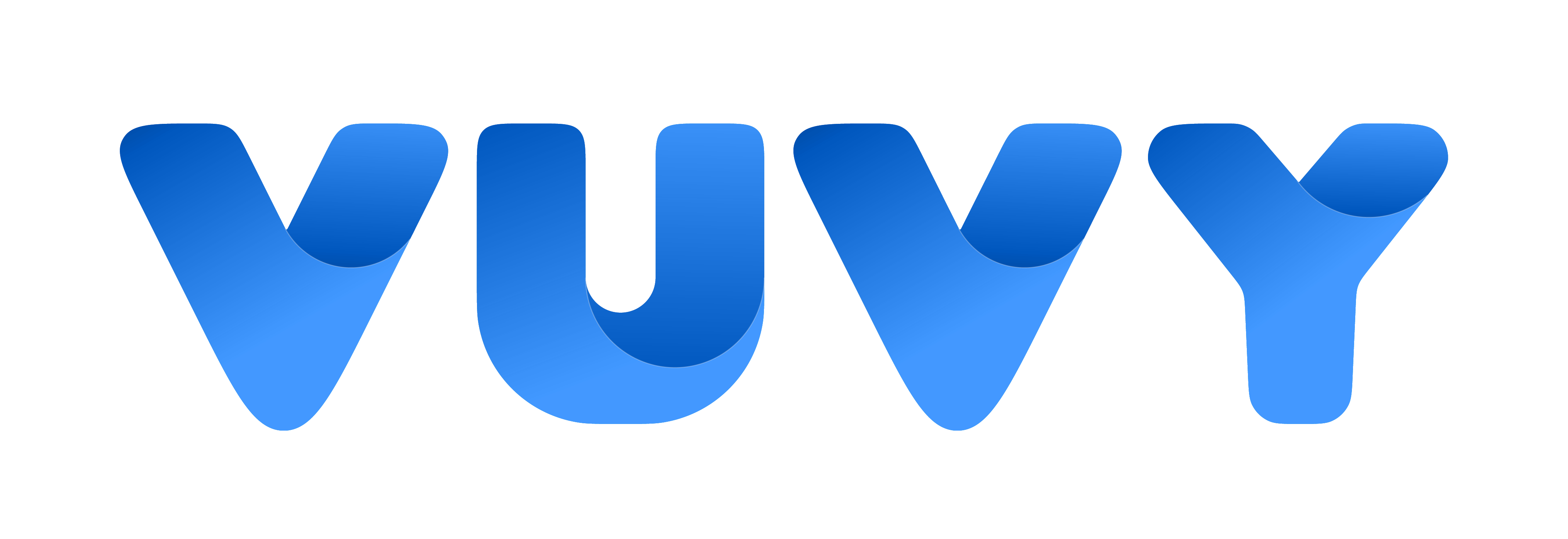 Logo of Vuvy with stylized blue gradient lettering on a transparent background.