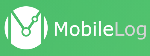 Logo for the MobileLog app featuring a white circular icon with abstract lines and circles, next to the text 'MobileLog' on a green background.