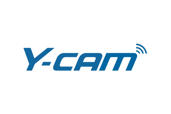The logo of Y-Cam, featuring stylized blue text and a wireless signal icon above the letter M.