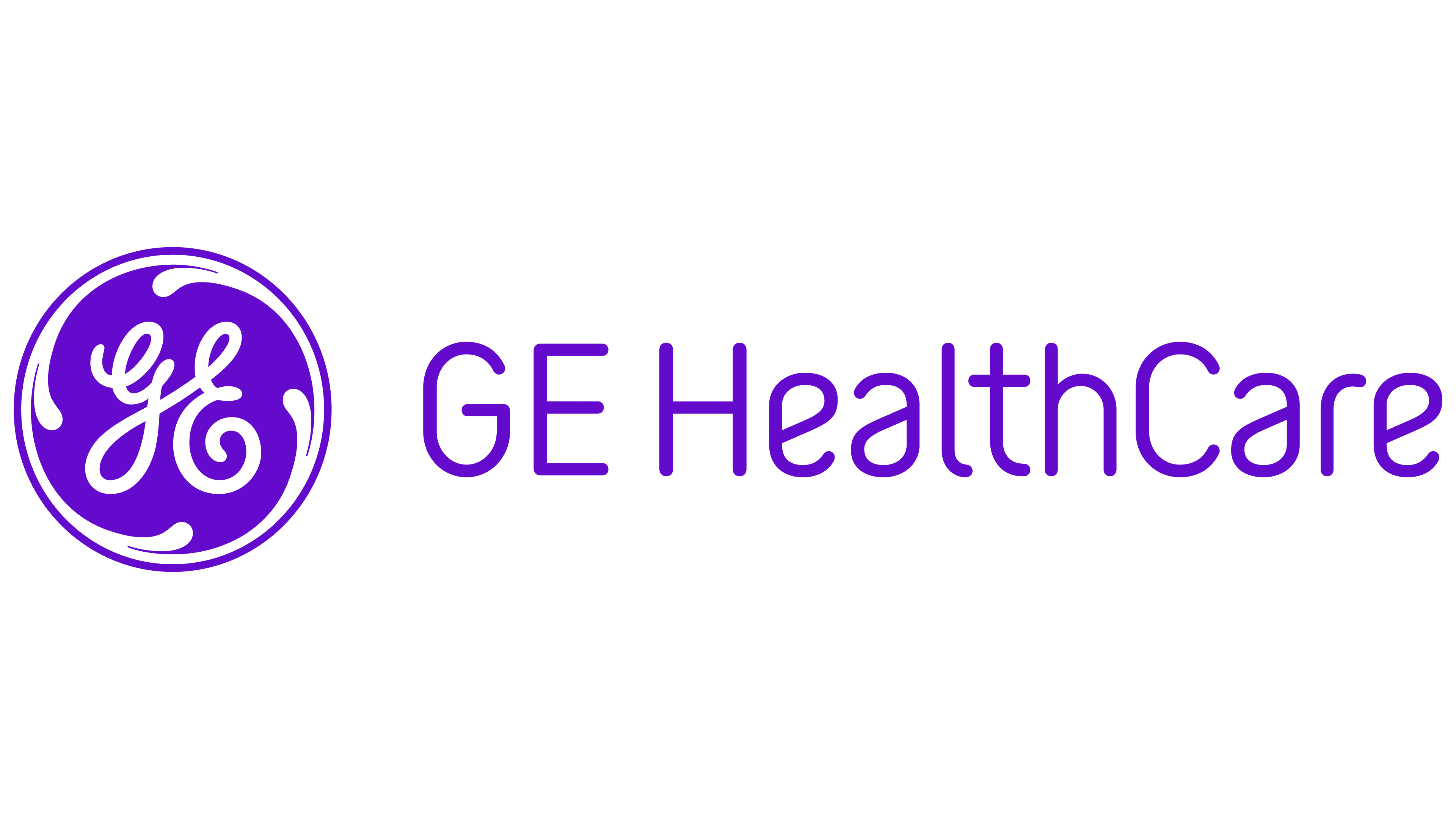 GE HealthCare logo in purple, featuring a circular emblem with "GE" in cursive and the text "GE HealthCare" beside it.