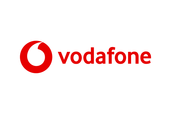 Vodafone logo featuring the company's name and brand symbol in red and white.