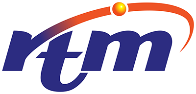 RTM corporate logo with stylized blue lowercase letters and an orange swoosh featuring a glowing dot.