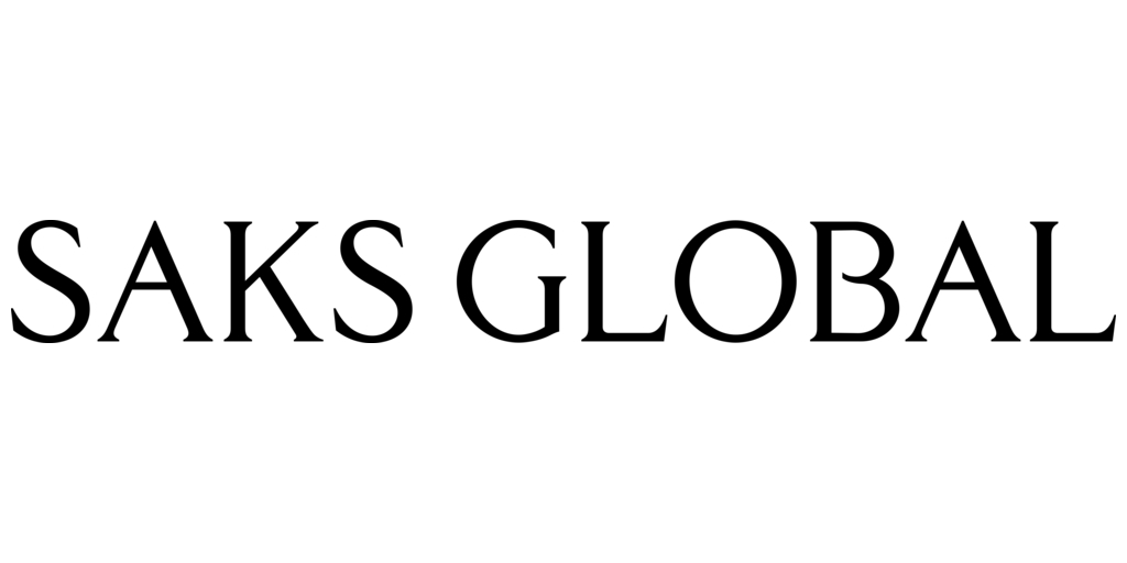 "Text logo reading 'SAKS GLOBAL' in black serif font on a white background."